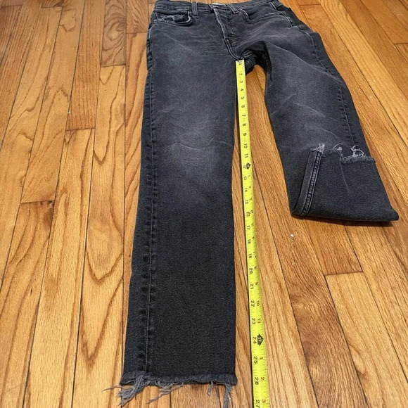 RE/DONE 90s High-Rise Ankle Crop‎ Button Fly Jeans in Faded Coal Black Size 26 - Picture 8 of 10